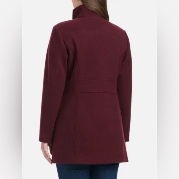 Vince Camuto Women’s Faux Wool Deep Burgundy Pea Coat Medium NEW - Picture 2 of 11